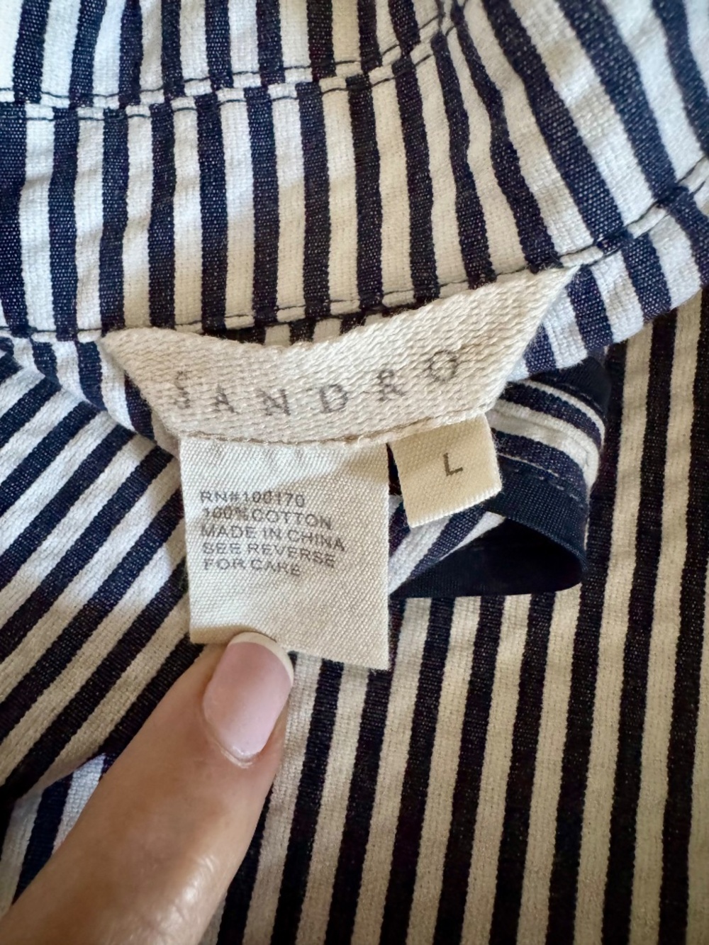 Sandro Cotton Blazer Blue White Stripe Nautical Styling Seersucker Jacket Large - Picture 10 of 16
